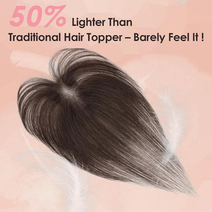 Dunkelbrauner Haar Topper mit Wispy Pony – Echthaar Haarteil