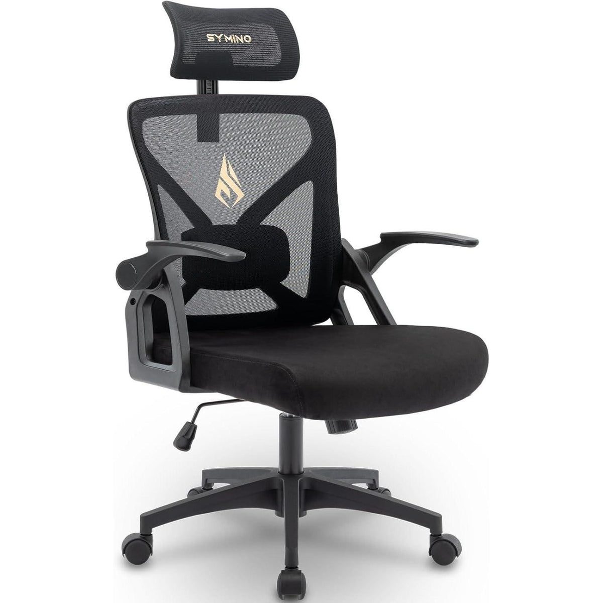 Ergonomischer Bürostuhl mit Kopfstütze und Lordosenstütze, Schwarz
