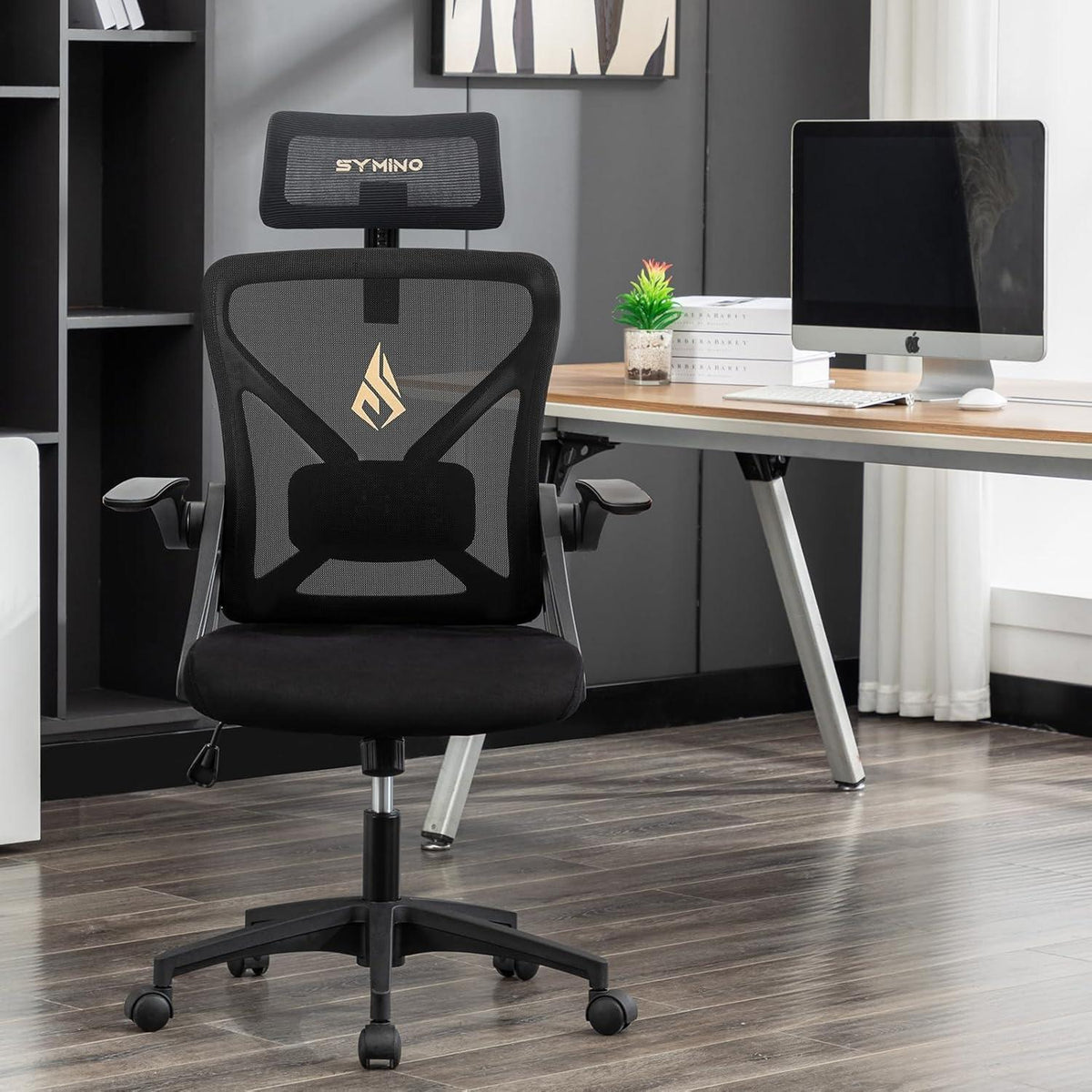 Ergonomischer Bürostuhl mit Kopfstütze und Lordosenstütze, Schwarz