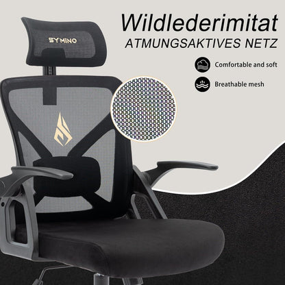 Ergonomischer Bürostuhl mit Kopfstütze und Lordosenstütze, Schwarz
