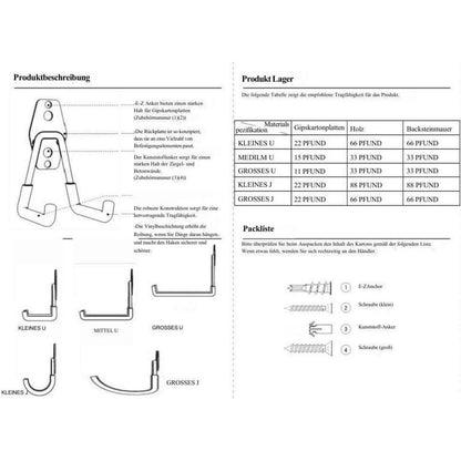 12er Pack Garagenhaken für Werkzeug, Fahrrad & Leiter (Schwarz)