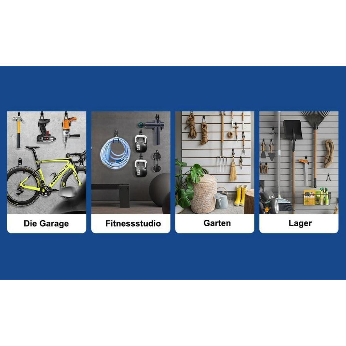 12er Pack Garagenhaken für Werkzeug, Fahrrad & Leiter (Schwarz)
