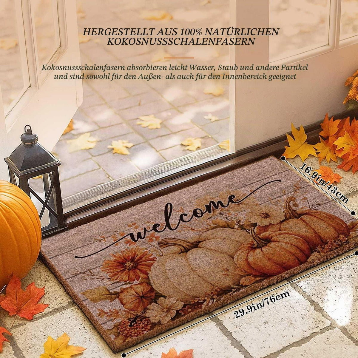 Herbst Fußmatte mit Kürbis Motiv – Rutschfest & Dekorativ