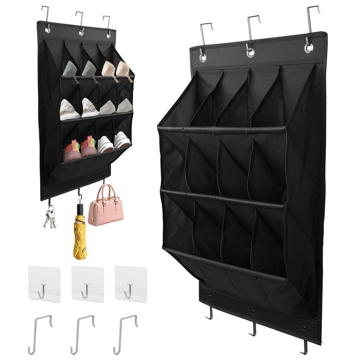 Hängender Schuh Organizer mit 12 Taschen – Über Tür Schuhregal Schwarz