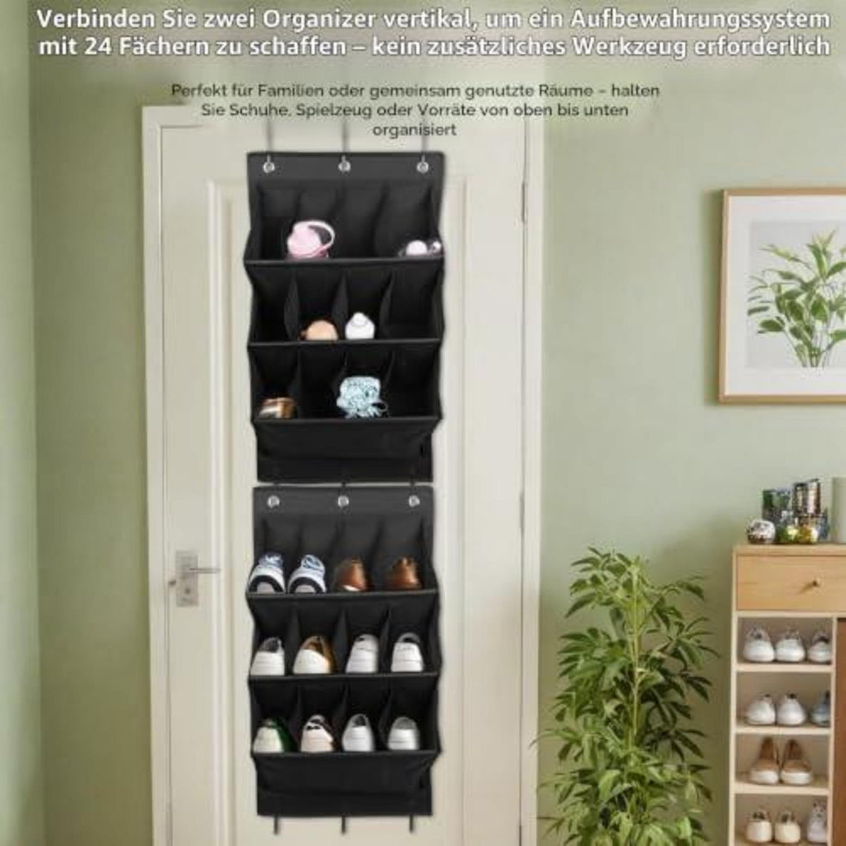 Hängender Schuh Organizer mit 12 Taschen – Über Tür Schuhregal Schwarz