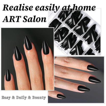 240 Schwarz Mandel Press on Nails - Künstliche Nagelspitzen Mittel