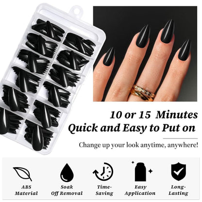 240 Schwarz Mandel Press on Nails - Künstliche Nagelspitzen Mittel