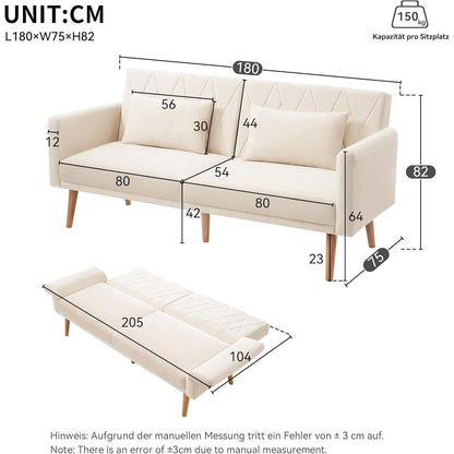 Zweisitzer-Schlafsofa mit Samtbezug – Beige