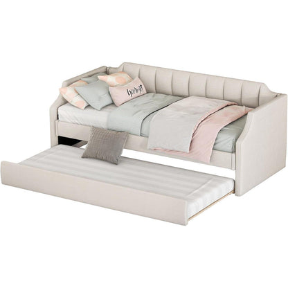 Tagesbett 90x200 mit Rollbett, Beige