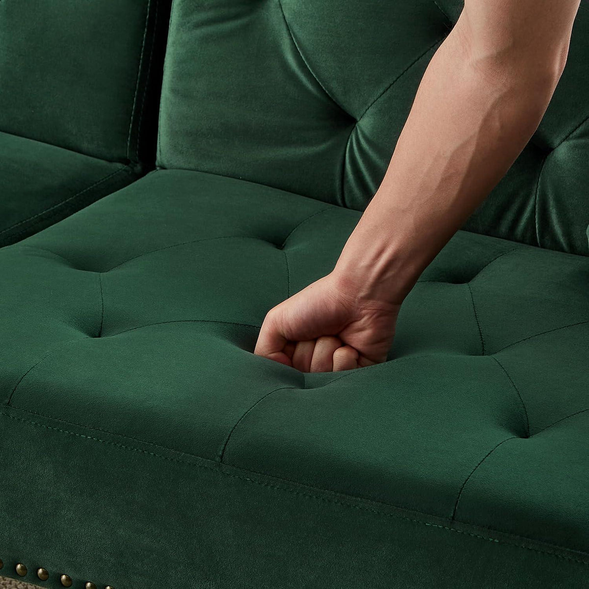 Modernes Schlafsofa mit Samtbezug & verstellbarer Rückenlehne (Grün)