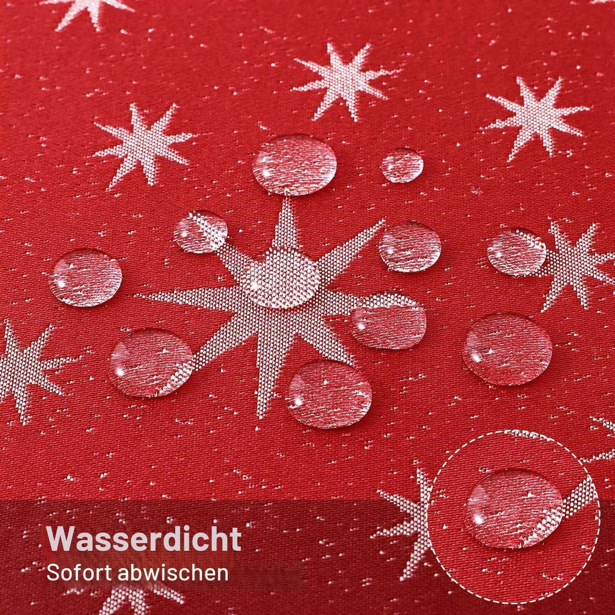 Tischdecke Weihnachten Rot 140x220cm Abwaschbar mit Sternenmuster