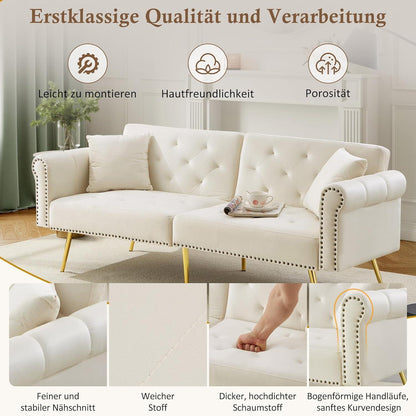 Modernes Schlafsofa mit Samtbezug & verstellbarer Rückenlehne (Beige)