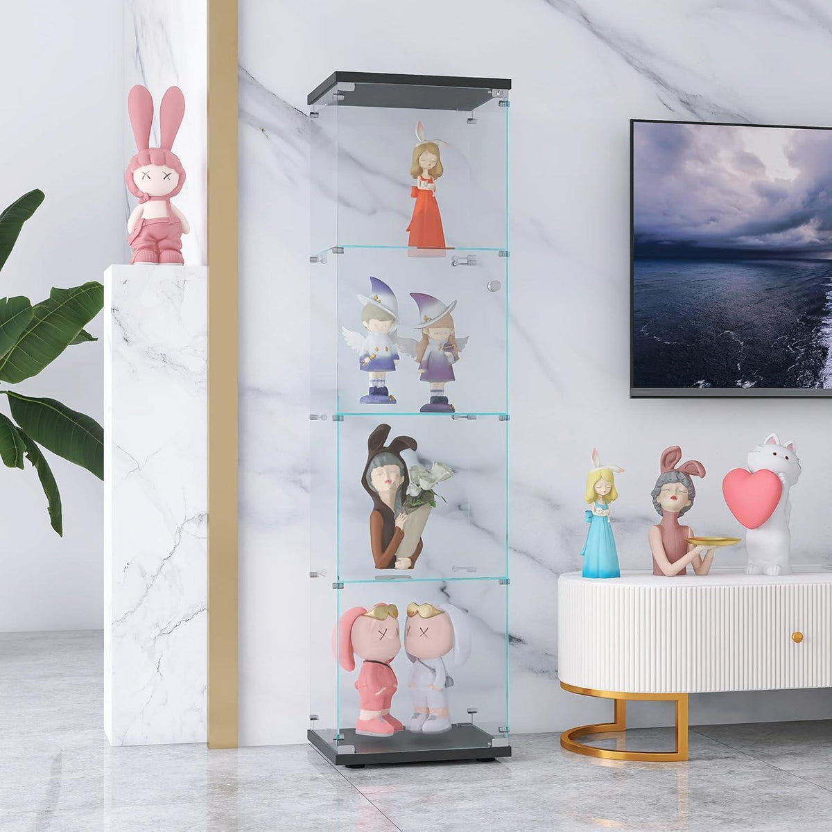 Glasvitrine mit Schloss | 4 Ebenen, Schwarz