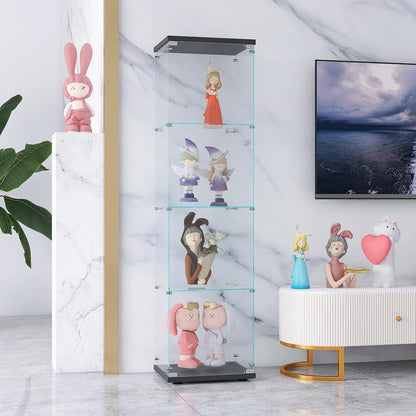 Glasvitrine mit Schloss | 4 Ebenen, Schwarz