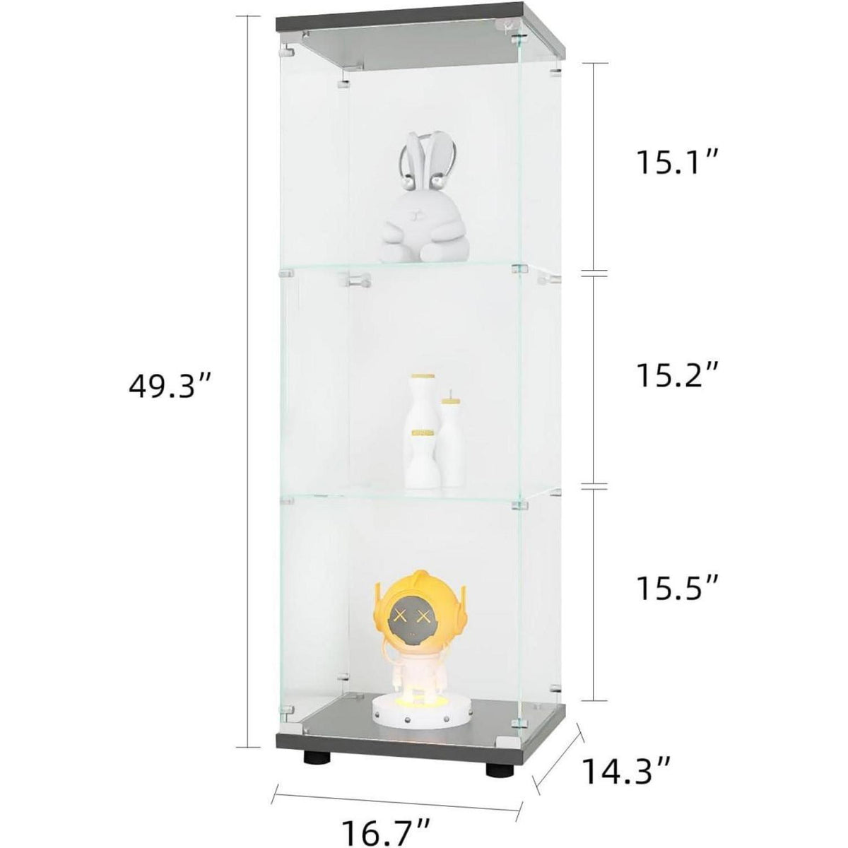 Glasvitrine mit Schloss | 3 Ebenen, Schwarz