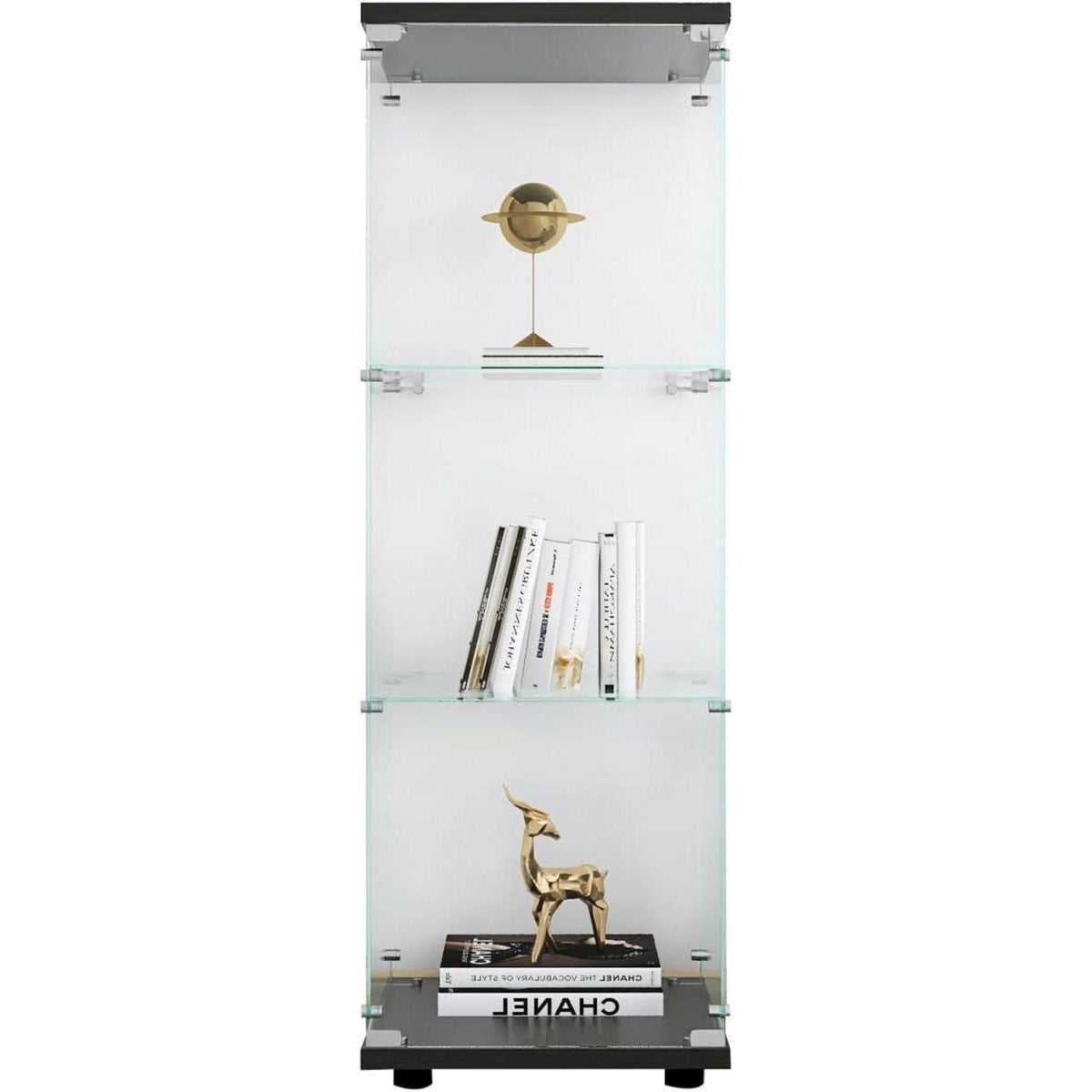 Glasvitrine mit Schloss | 3 Ebenen, Schwarz