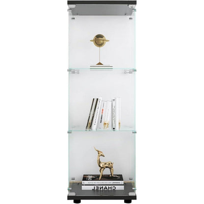 Glasvitrine mit Schloss | 3 Ebenen, Schwarz