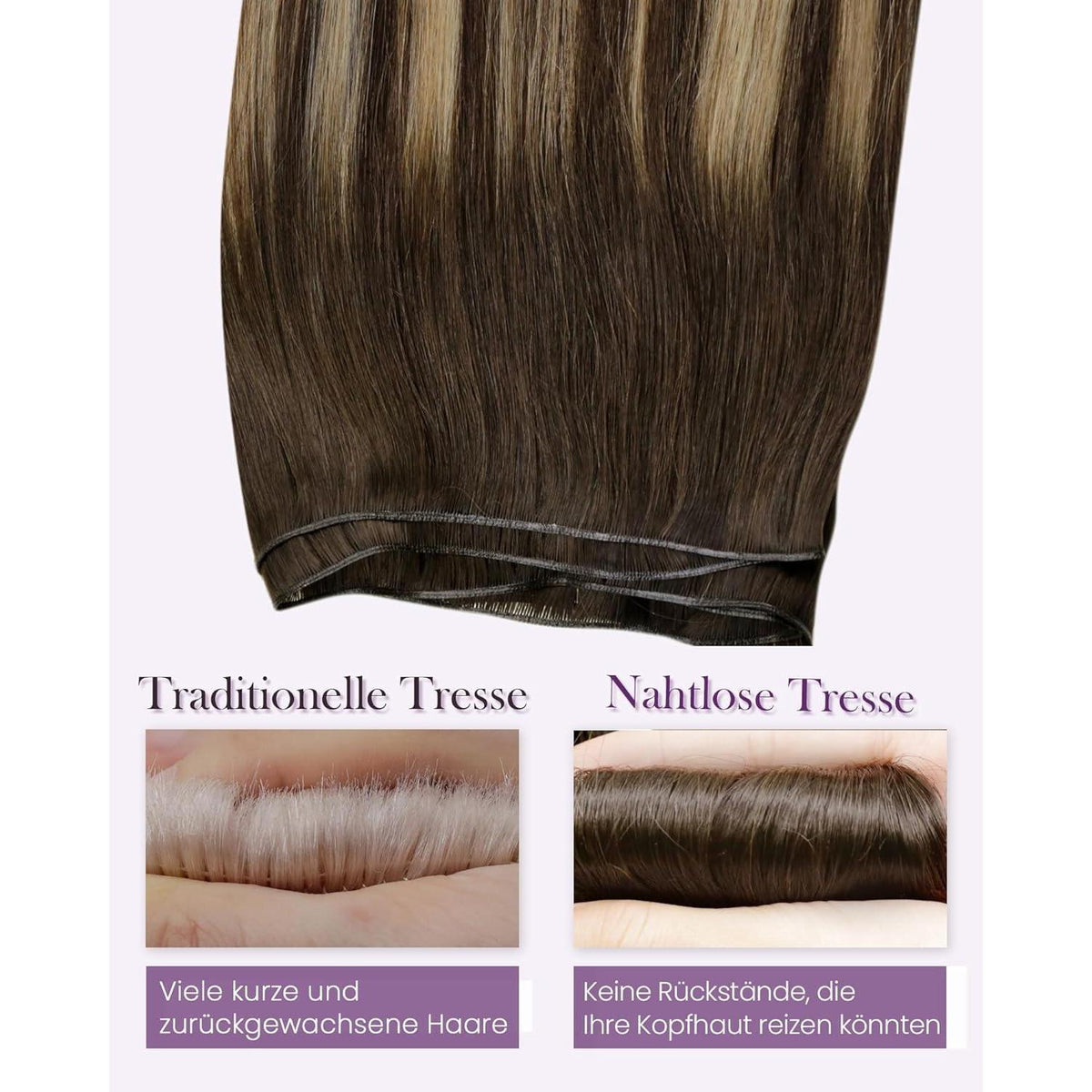 Echthaar Tressen Ombre Dunkelbraun mit Erdbeerblond 45cm