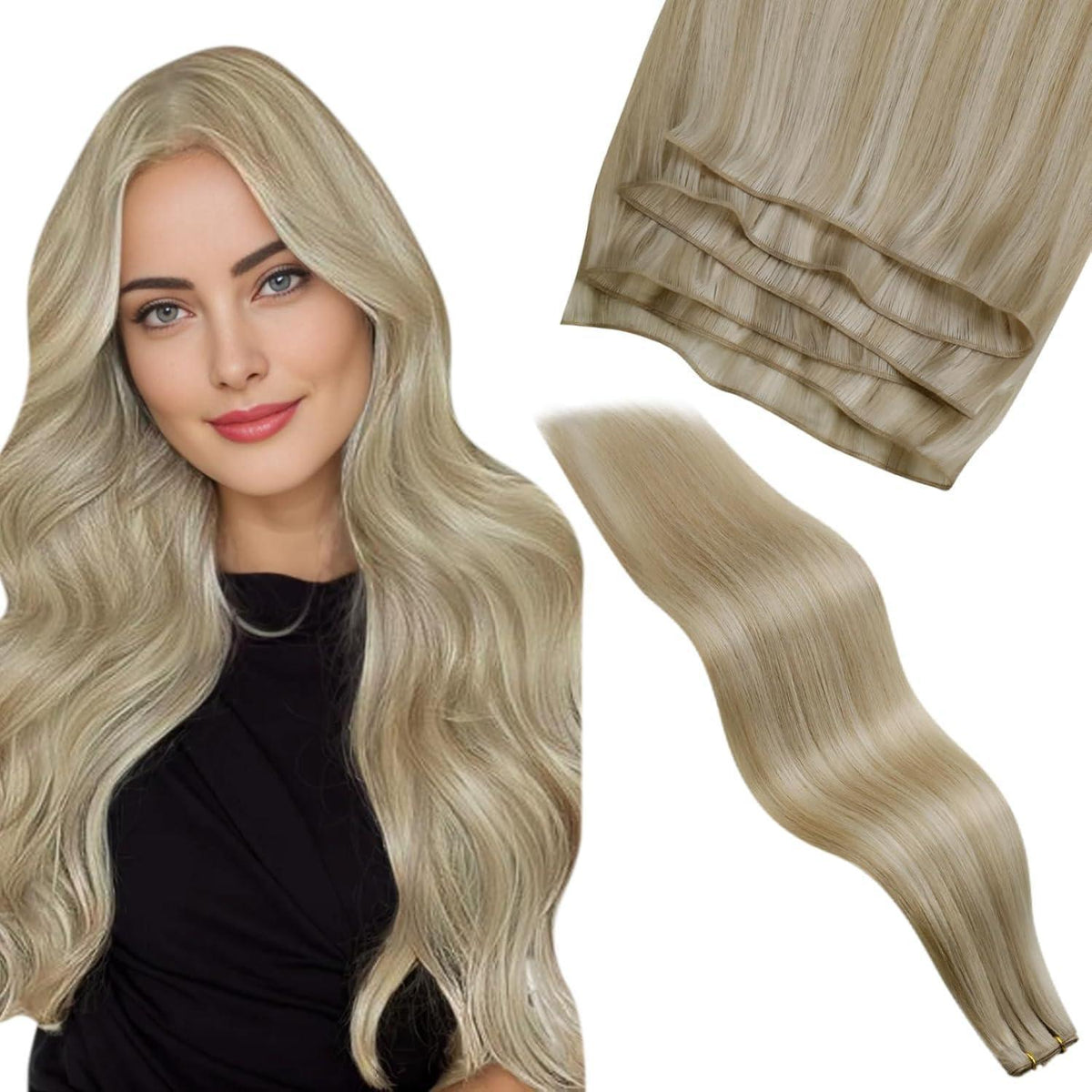 Echthaar Tressen Weißblond 60cm – Remy Weft Extensions #16/22