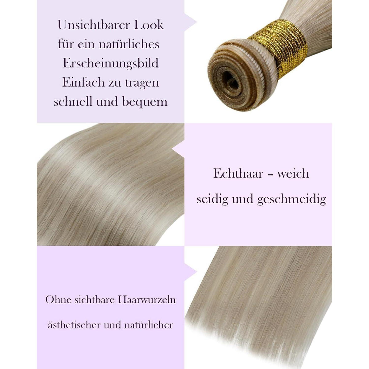 Echthaar Tressen Weißblond #18/613 – 60cm, Remy, Einnähbar