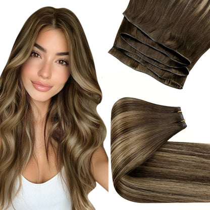 Echthaar Tressen Ombre Dunkelbraun mit Blond 60cm