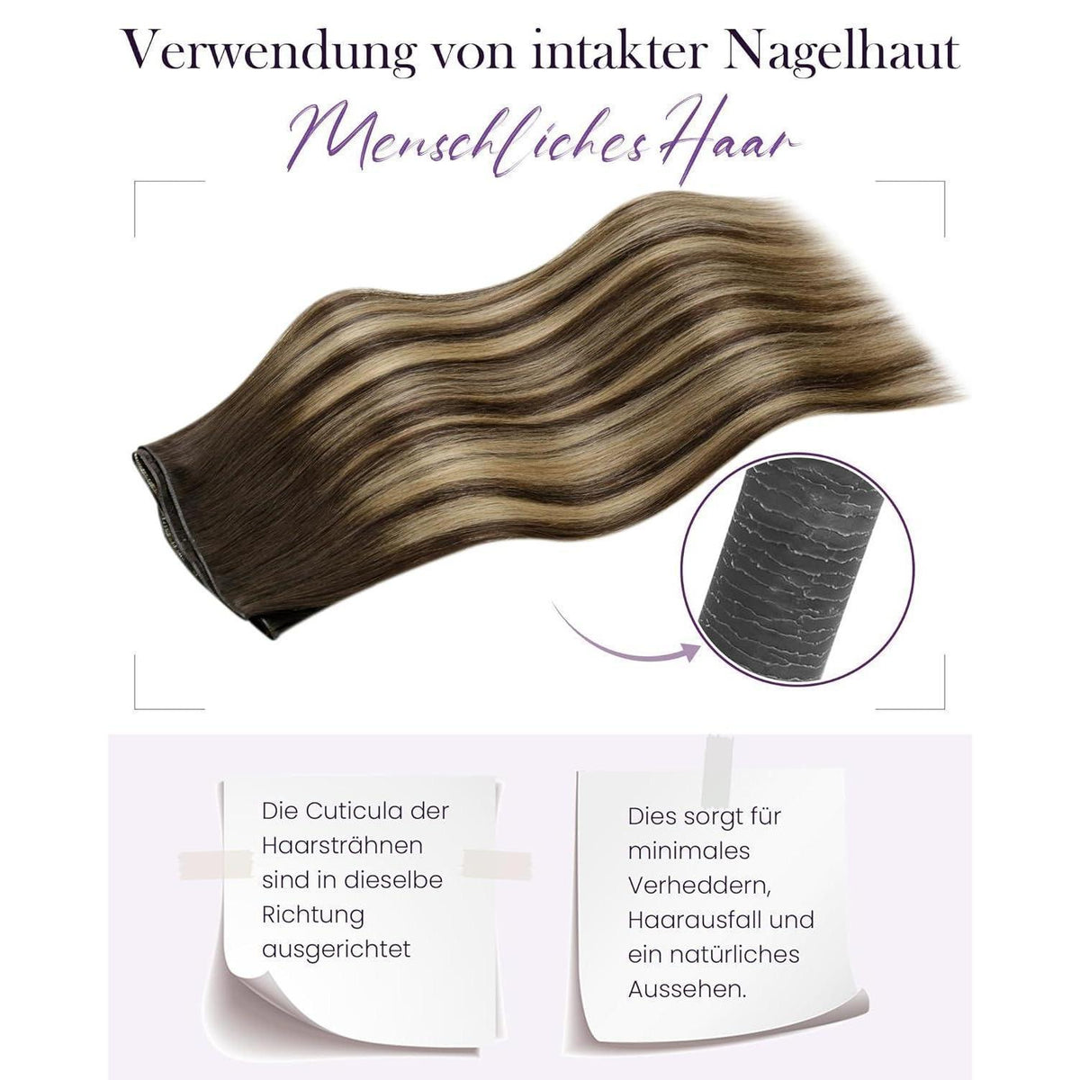 Echthaar Tressen Ombre Dunkelbraun mit Blond 60cm