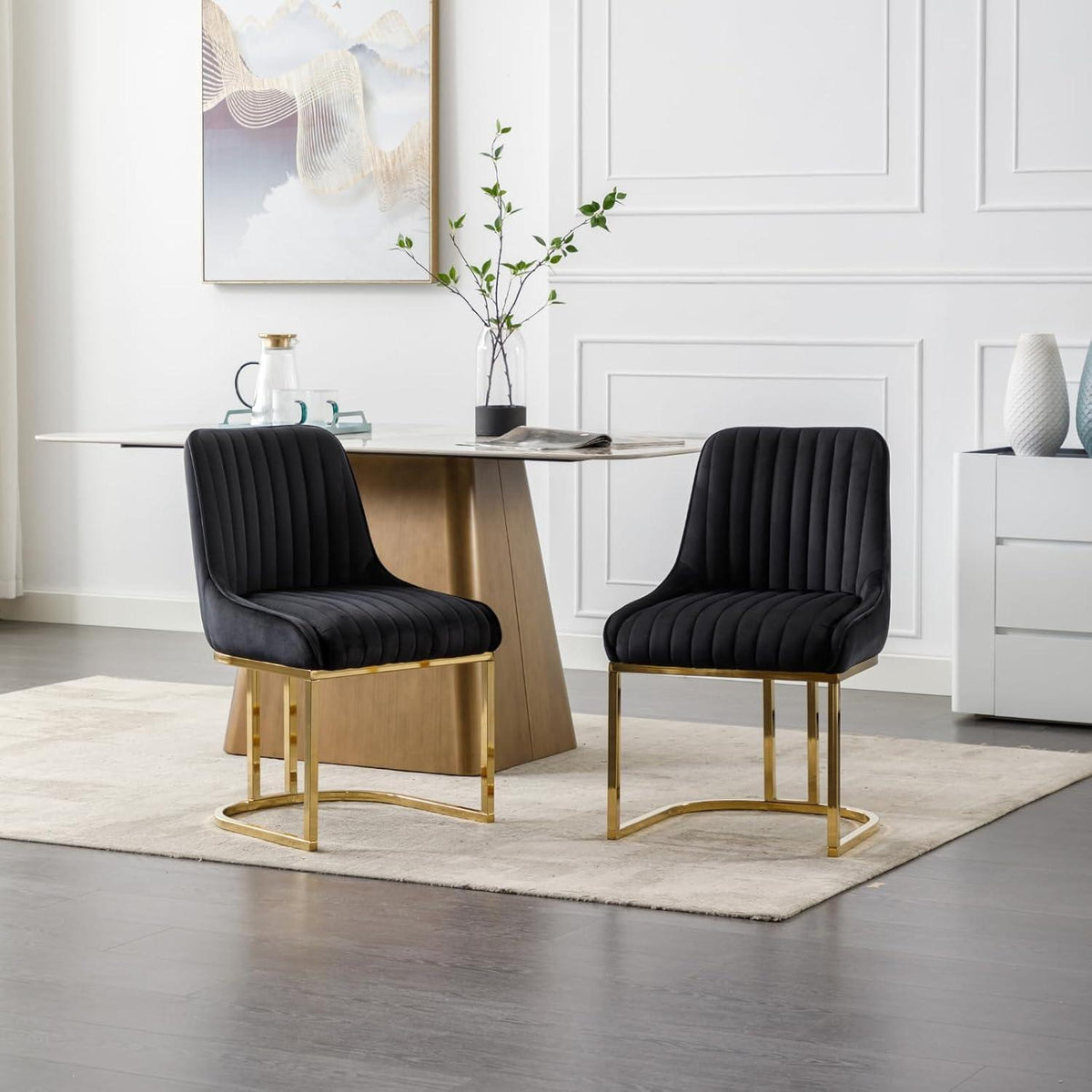 Ya-Home Esszimmerstühle 4er Set, Samt & Metall, Schwarz