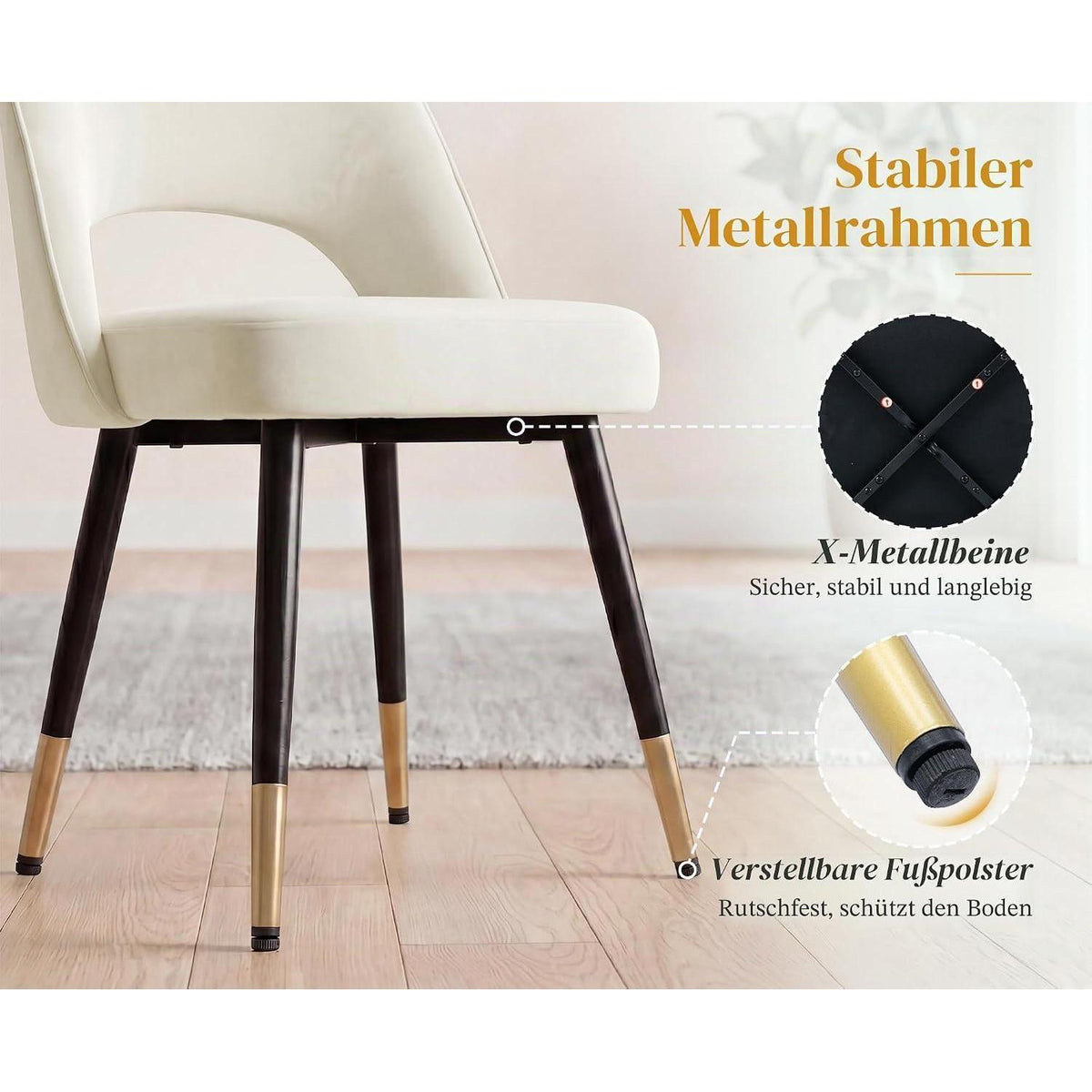 Esszimmerstühle 2er Set, Samt Polsterstuhl mit Metallbeinen
