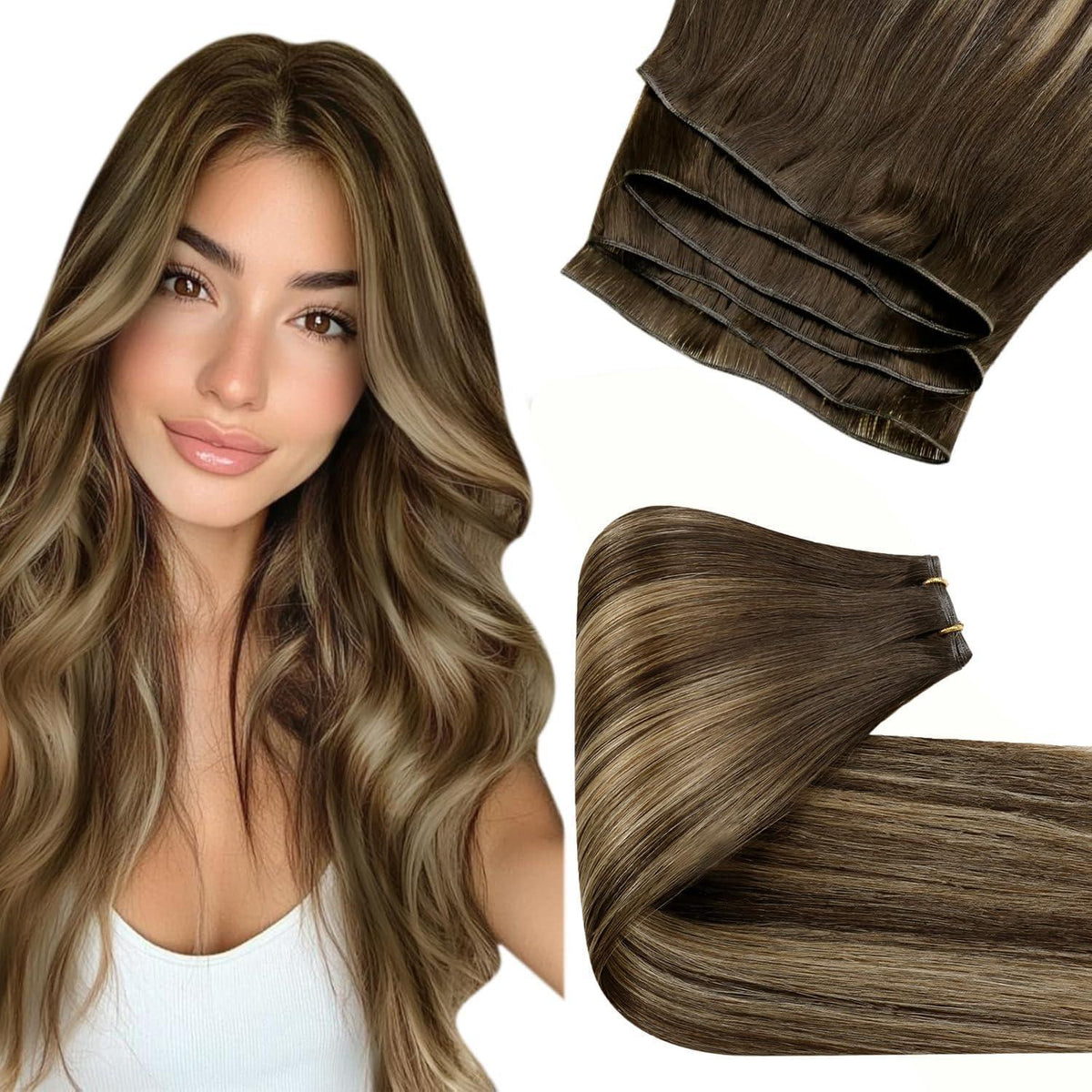 Echthaar Tressen Ombre Dunkelbraun mit Blond 40cm #4/27/4