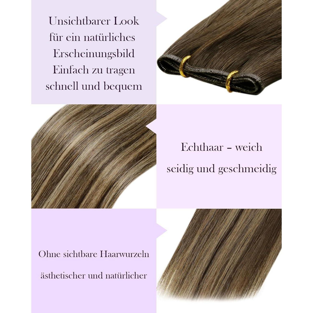 Echthaar Tressen Ombre Dunkelbraun mit Blond 40cm #4/27/4