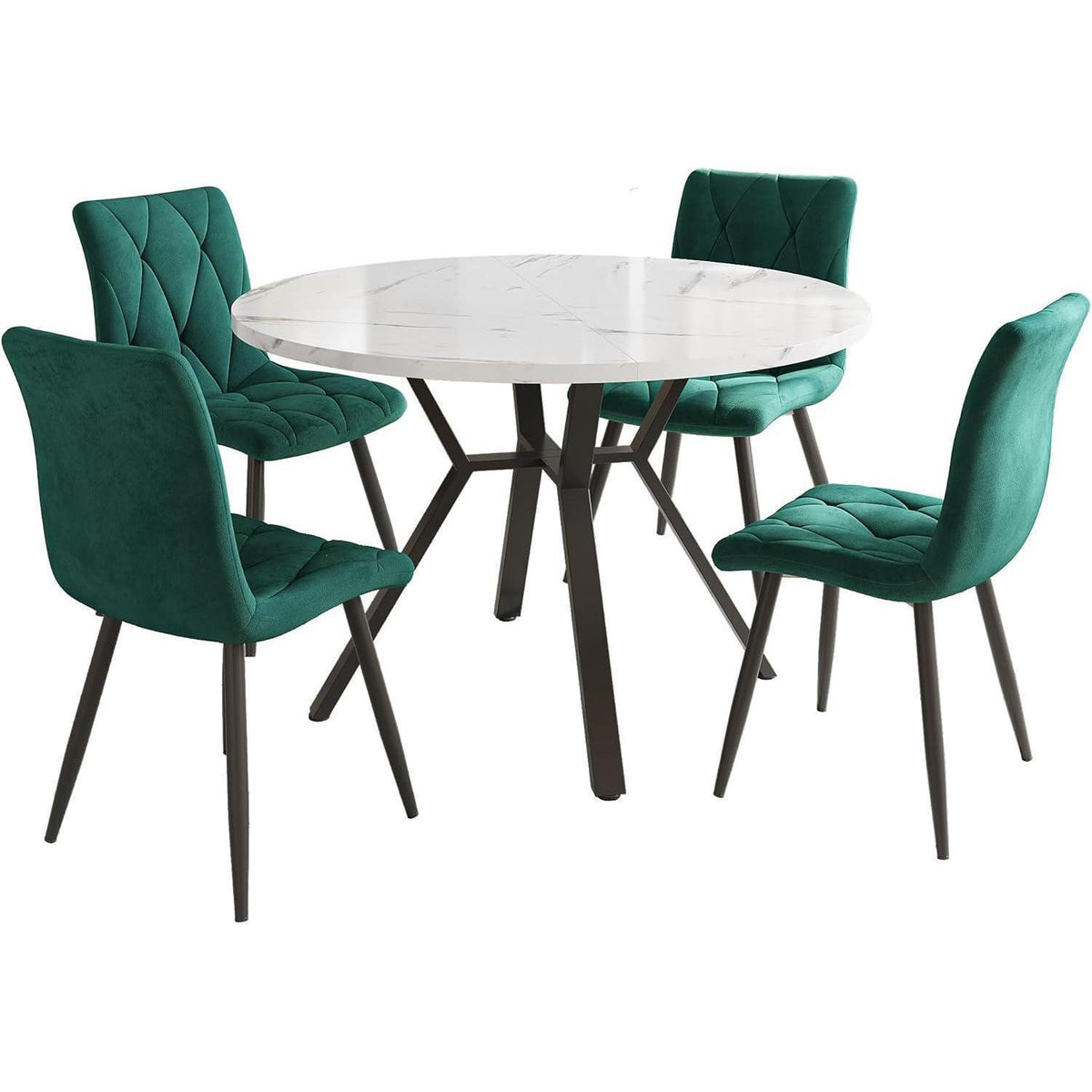 Runder Esstisch Set 4 Personen | Modern & Elegant mit Samtstühlen
