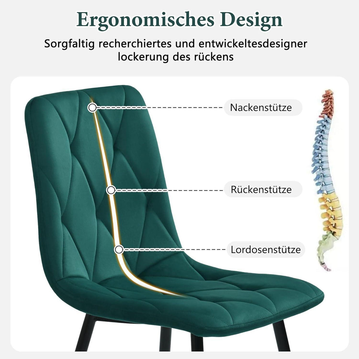 Essgruppe mit Esstisch & 4 Samtstühlen Weiß/Grün