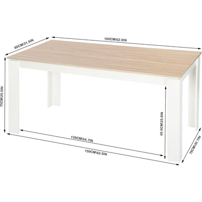 Esszimmergruppe Eiche-Weiß 160cm mit 6 Grau Stühlen in Lederoptik