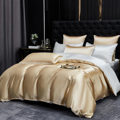 Satin Bettwäsche Set 200x220 Beige/Weiß – Deluxe Wendebettwäsche
