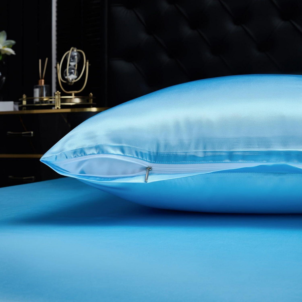 Satin Bettwäsche Set 135x200 Hellblau – Deluxe Weich & Glänzend