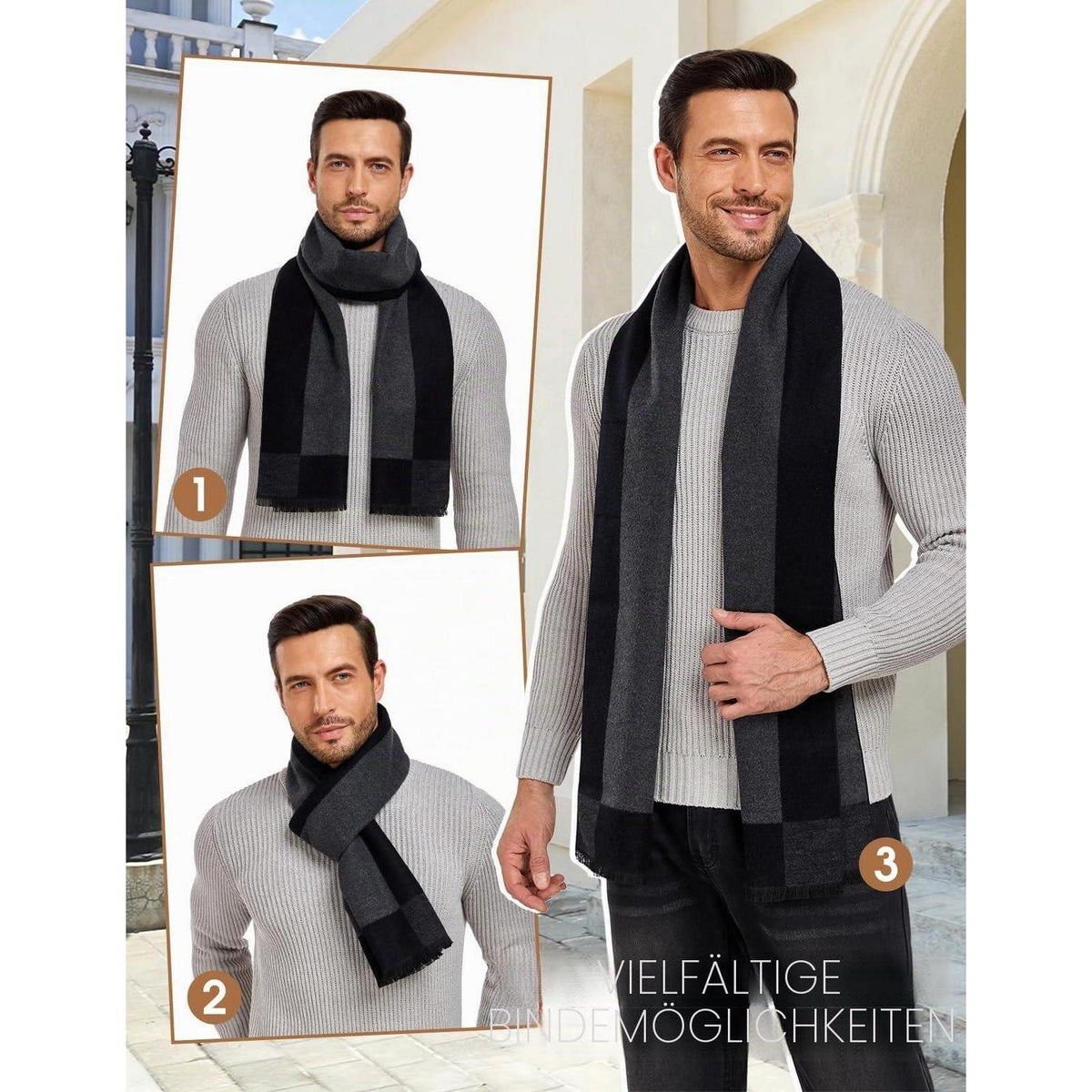 Herrenschal Winter Elegant Kariert 180x30cm Dunkelgrau