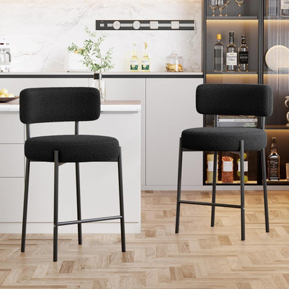 Barhocker 2er Set mit Fußstütze – Schwarz, 63,5 cm Sitzhöhe