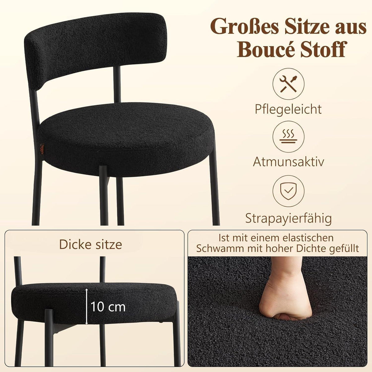 Barhocker 2er Set mit Fußstütze – Schwarz, 63,5 cm Sitzhöhe