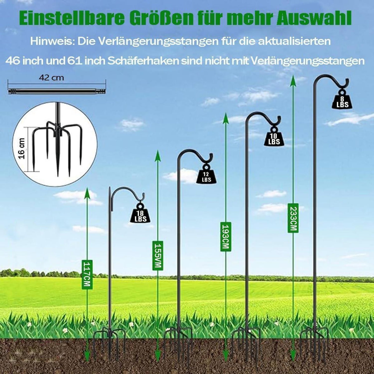 Schäferhaken 234cm – Vogelfutter & Laternenhalter für den Garten