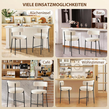 Barhocker Set 2er – Gepolstert, Weiß – 63,5cm Sitzhöhe