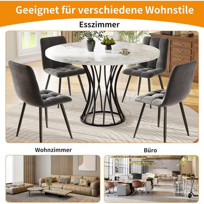 Runder Esstisch Set für 4 Personen | Schwarz & Grau Samt