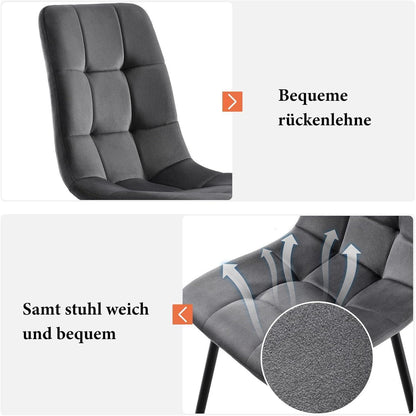 Runder Esstisch Set für 4 Personen | Schwarz & Grau Samt