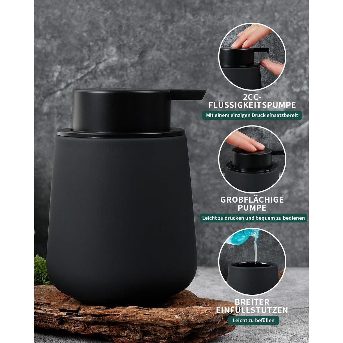 Keramik Seifenspender Schwarz – 350ml Flüssigseifenspender