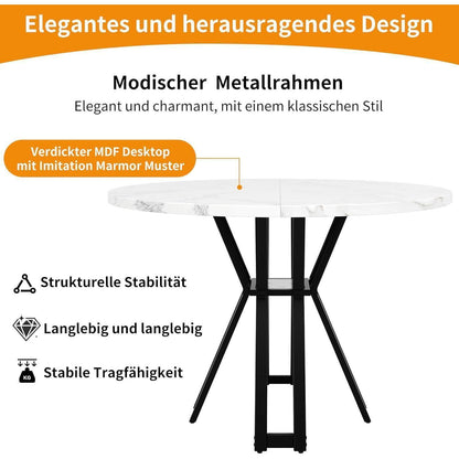 Runder Esstisch Set für 4 Personen | Schwarz & Grau Samt