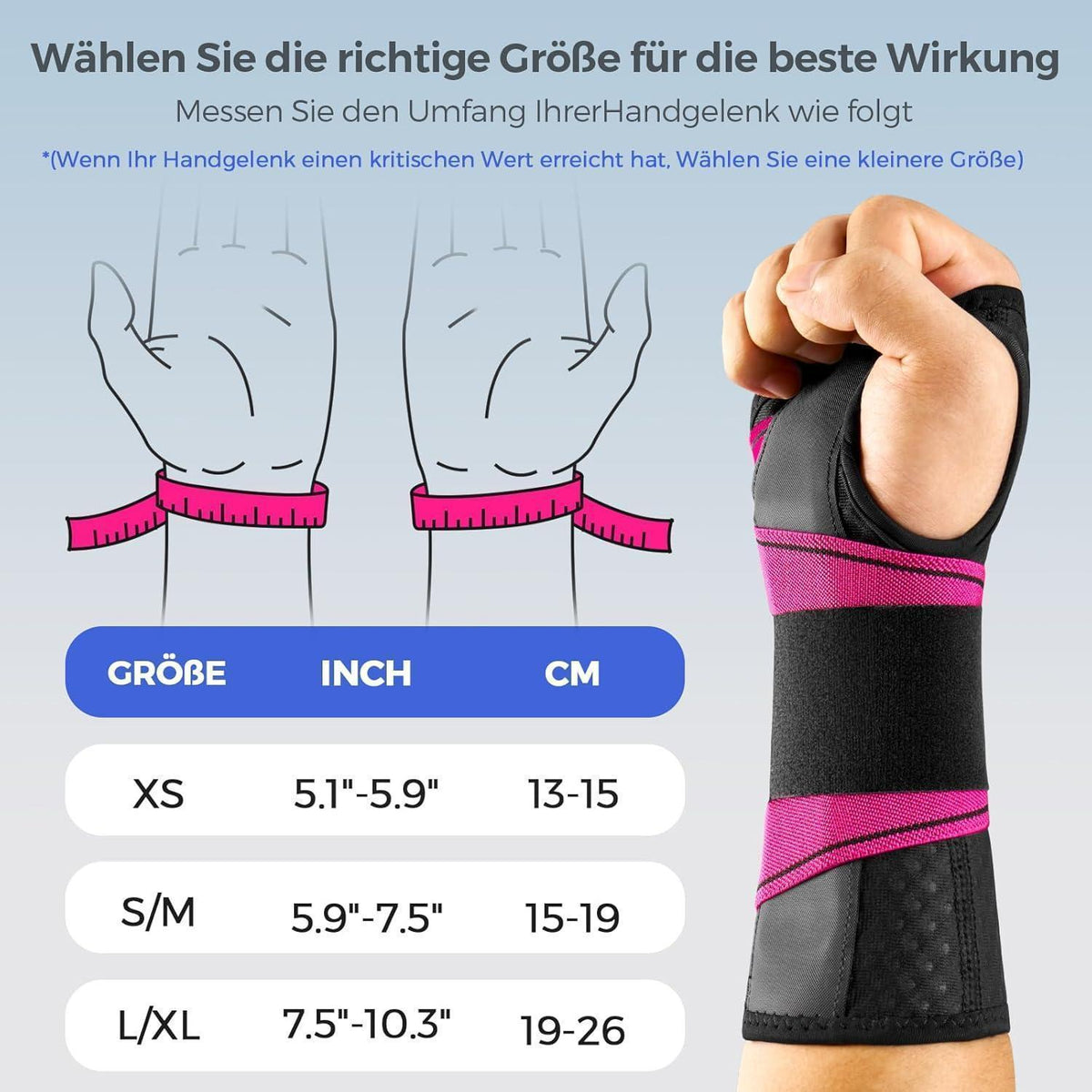 Handgelenkstütze mit Karpaltunnel-Schiene, Kirschrot, Größe XS
