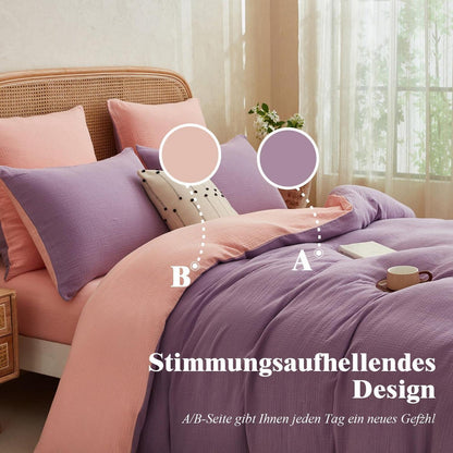 Muslin Bettwäsche 220x240 cm Lila Rosa – Atmungsaktiv & Kühlend