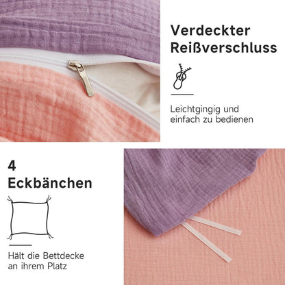 Muslin Bettwäsche 220x240 cm Lila Rosa – Atmungsaktiv & Kühlend