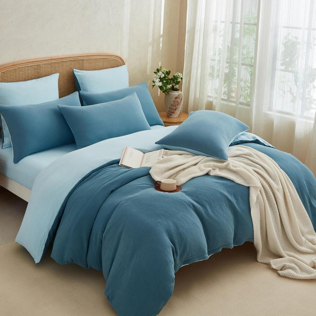 Muslin Bettwäsche 220x240 cm – Atmungsaktiv & Kühlend Blau