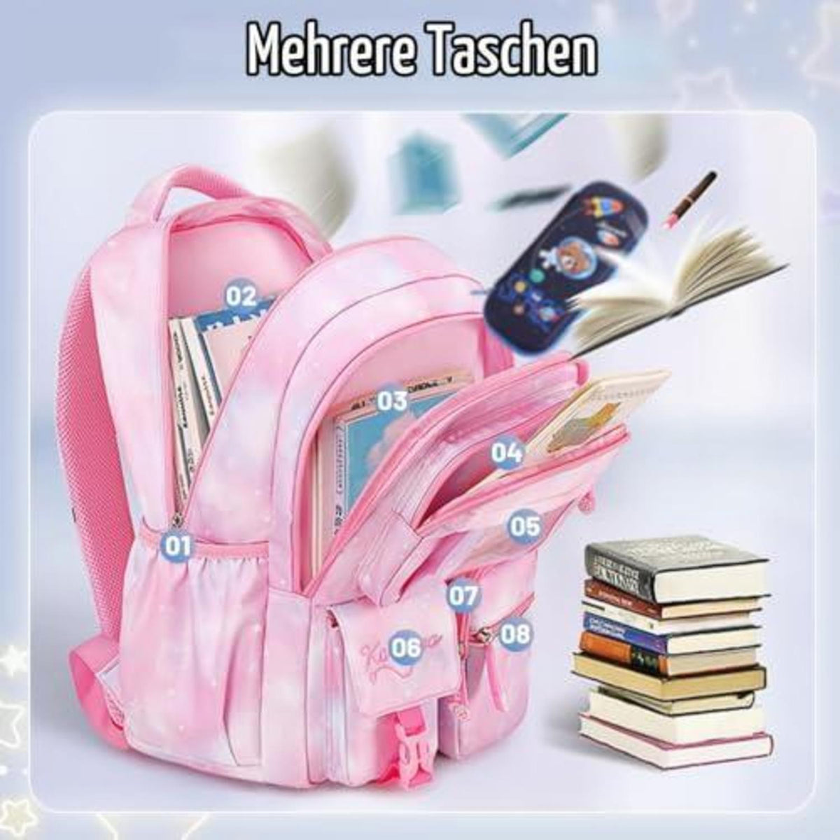 Schultasche Mädchen Rucksack Atmungsaktiv Lila 1. - 5. Klasse