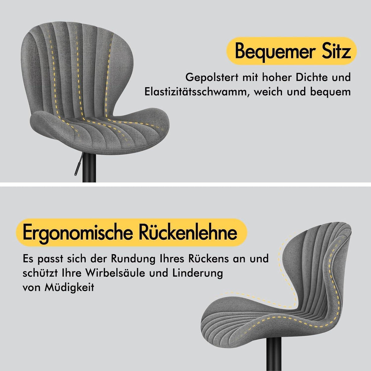 Barhocker Set 2 - Höhenverstellbar & Schwenkbar, Grau